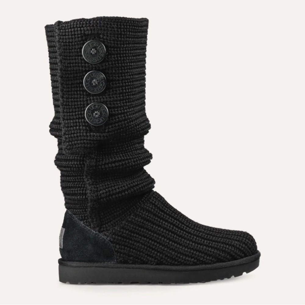UGG Classic Cardi Boot Black Shoe Sweater Button Knit Pull On‎ Tall Women's 6